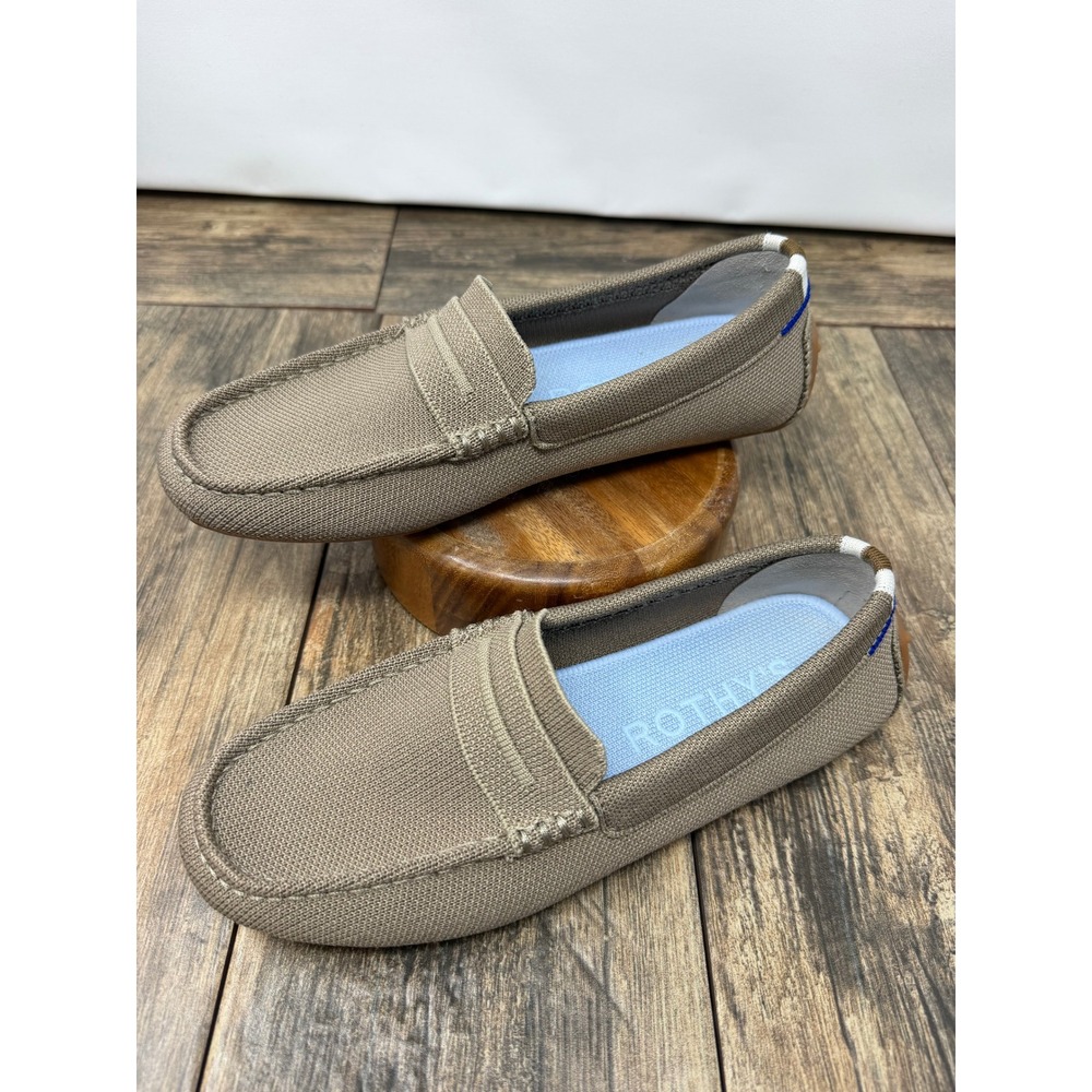 Rothys The Driver Loafers Sesame Tan Knit Slip On Shoes W7 069-022